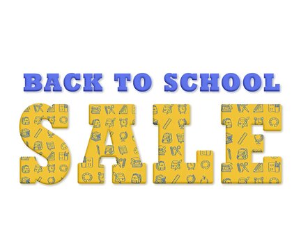 Back to school sale features colorful lettering and educational items against a bright yellow background - Powered by Adobe