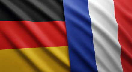 Germany and France Flags Waving Together Symbolizing Partnership and International Relations Fast Stock
