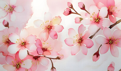 Delicate pink cherry blossoms in soft watercolor illustration