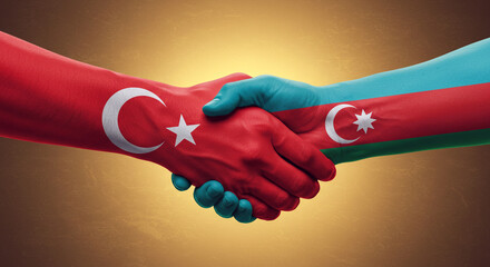 Turkey and Azerbaijan Flags Handshake Agreement Partnership Collaboration Politics and Strong Bond