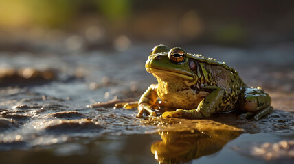 Túngara Frog at Golden Hour Near Water's Edge Ai
