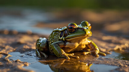 Túngara Frog at Golden Hour Near Water's Edge Ai

