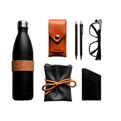 Stylish office supplies and accessories in a modern design on a transparent background for creative workspace
