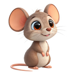 Cute cartoon mouse character isolated on transparent background