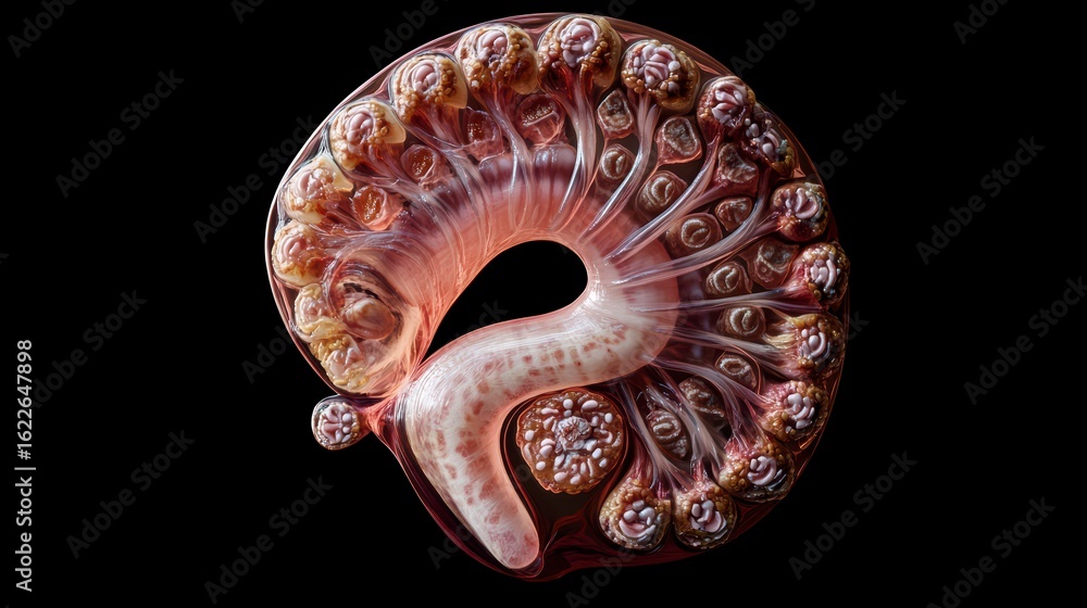 Poster detailed 3d render of a developing embryo, showcasing intricate structures and vessels.