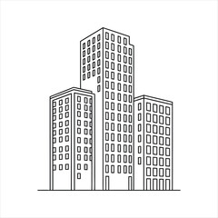 Black line drawing of modern skyscrapers on white background buildings architecture