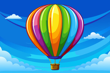 Obraz premium vector of Colorful hot air balloon with rainbow stripes flying in clear blue sky.