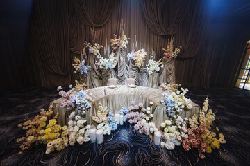 Elegant floral arrangement for a wedding celebration in an indoor venue