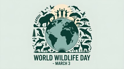 World Wildlife Day vector. Wild animals silhouette. Green planet vector. Planet Earth with fauna and flora vector. Environmental concept vector. Wildlife Day Poster, March 3. Important day