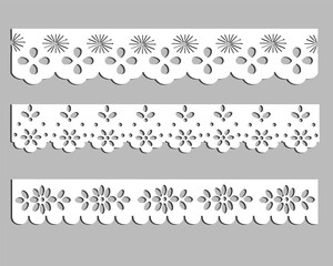 anglaise, decorative flower floral lace embroidery design vector Set of seamless lattice borders. white lace ribbons cotton eyelet lace	