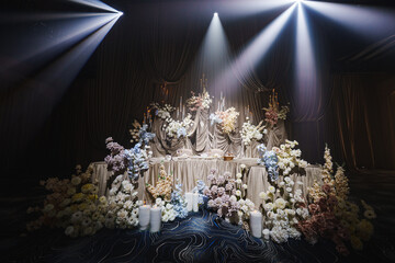 Elegant floral arrangement on a beautifully decorated event stage