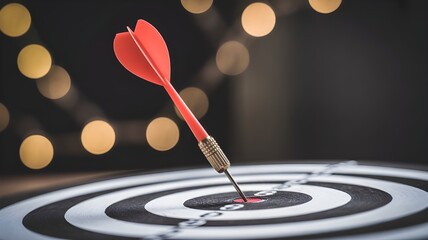 Fototapeta premium Bullseye is a target of business. Dart is an opportunity and Dartboard is the target and goal. So both of that represent a challenge in business marketing as concept.