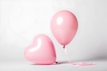 Two pink balloons, one heart-shaped and one oval, floating on a white background