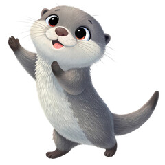 Cute cartoon otter waving hello isolated on transparent background