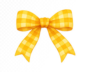 Watercolor yellow gingham bow with soft pastel texture and hand-painted details, perfect for baby shower decor, invitations, crafts and scrapbooking. Vector illustration.
