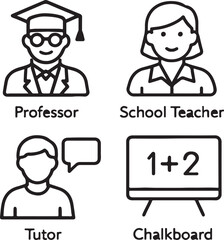 Vector icons of cartoon business people characters, including men and women, in various jobs like doctors and teachers