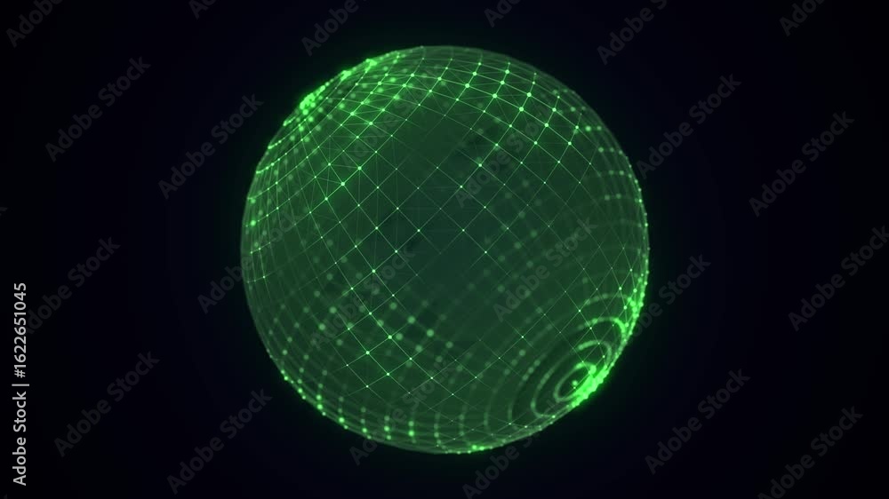 Poster sci-fi green sphere with particles. concept network connection. frame sphere. abstract technology ba