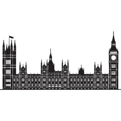 Fototapeta premium Black silhouette of the houses of parliament and big ben on transparent background