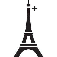 Silhouette of the eiffel tower with a star on transparent background