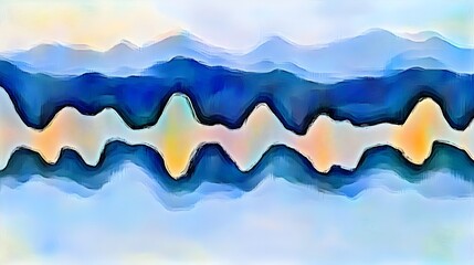 Abstract Blue Mountain Wave Painting Art