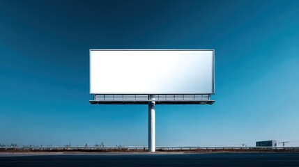 Fototapeta premium A solitary billboard on a highway against a clear azure sky. A sign ready for advertising