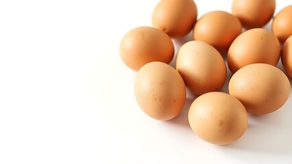 Fresh brown eggs arranged neatly on a white surface, highlighting natural textures.