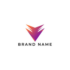 ILLUSTRATION TRIANGLE LETTER V GEOMETRIC LOGO ICON ORANGE PURPLE GRADIENT COLOR TEMPLATE SIMPLE MINIMALIST ELEMENT DESIGN SIMPLE VECTOR GOOD FOR APPS, BRAND 
