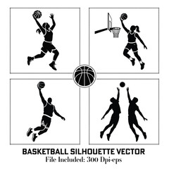 A Black Basketball silhouette vector set 