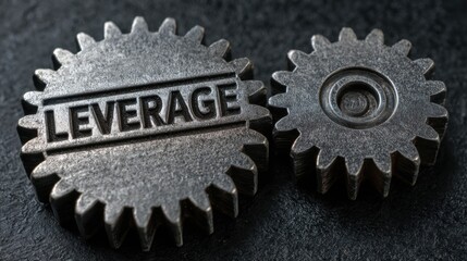 Leveraged Buyout (LBO) Concept illustrated by metallic gears meshing tightly, with "LEVERAGE" etched across them—evoking the mechanics of financial leverage and corporate restructuring.