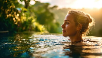 young woman relaxing in the pool