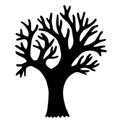 Vector black and white illustration of a doodle tree. Основные RGB