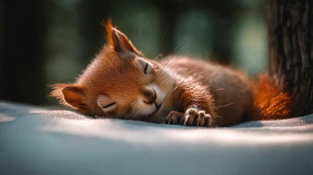 Adorable squirrel pup sleeping peacefully