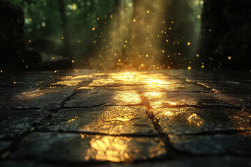 Bright light shining on a dark road.