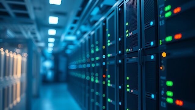 A sleek server rack with glowing indicators, embodying modern technology and innovation.