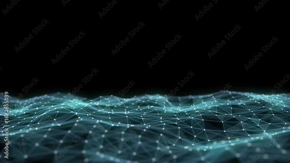Poster digital technology wave. dark cyberspace with blue motion dots and lines. futuristic digital backgro