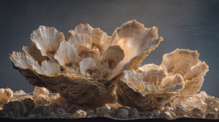 Underwater landscape with oversized shells resembling exotic sea flora