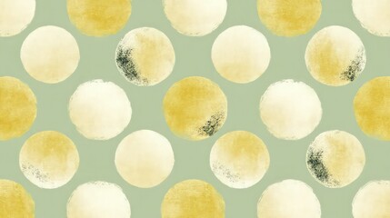 Abstract Pattern With Circles In Gold And Cream Colors On A Light Sage Green Background