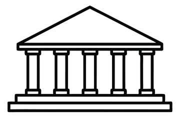 Outline Drawing of Classical Building with Columns, Steps, and Triangular Roof Structure
