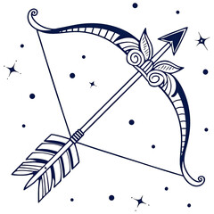 Sagittarius Symbol: A meticulously crafted illustration of the Sagittarius symbol, showcasing the iconic bow and arrow amidst a constellation of stars.