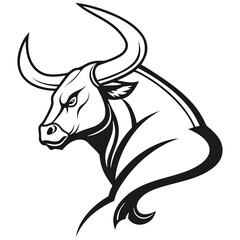 Powerful Bull Silhouette: A striking black and white bull silhouette, representing strength, resolve, and untamed power, commands attention with its bold lines and imposing presence. 