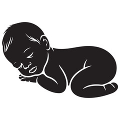Black silhouette of a newborn baby sleeping peacefully in a fetal position