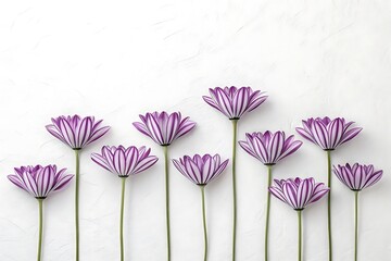 Delicate purple flowers arranged artistically on a white background