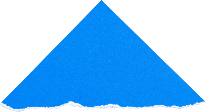 Torn blue paper triangle isolated on white background for creative design and craft projects
