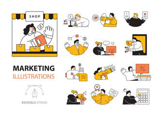 Flat Outline Marketing Concept Illustration Collection