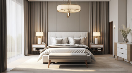 Dark-Toned Luxury Bedroom with Accent Wall and Ambient Lighting