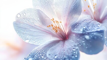 Fototapeta premium Delicate Blossom with Water Droplets on Petal Background