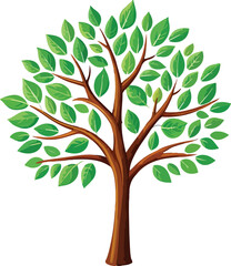 Obraz premium Vibrant green leaves on brown branches of a stylized tree style vector illustration EPS file download