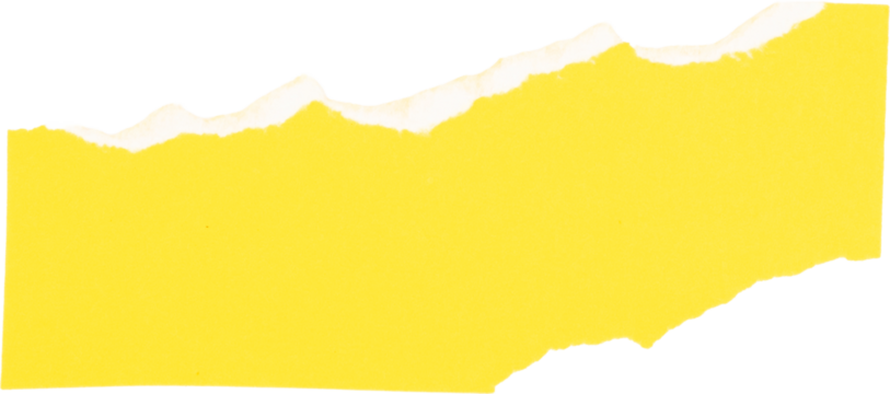 Hand Torn bright yellow paper texture isolated on white background for graphic design, scrapbooking, or creative projects