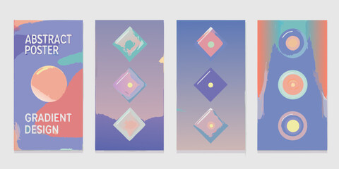 Set of Four Abstract Gradient Backgrounds with Geometric Shapes and Brush Strokes