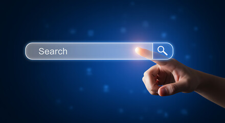 Finger touching search bar with glowing effect digital